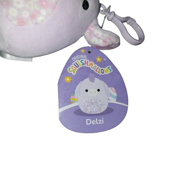 Squishmallow Kelly Toy Plush~Delzi Purple Flower Donkey 3.5" CLIP~2023 NWT - Picture 4 of 6